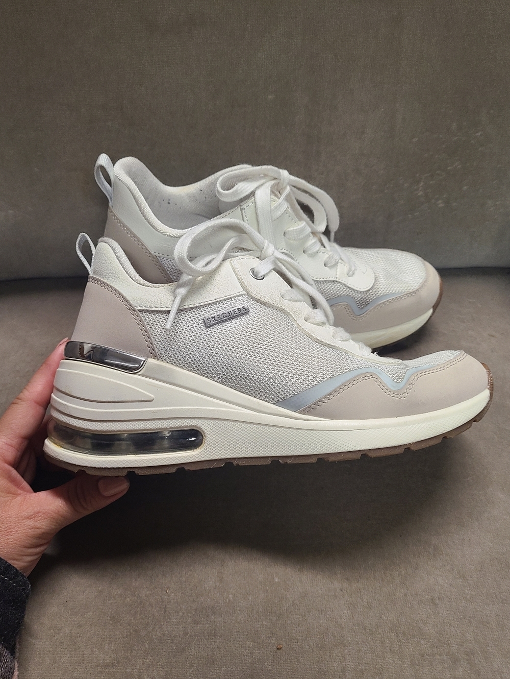 Skechers Million Air Lace Up Wedge Sneakers Hotter Air White - Size 6